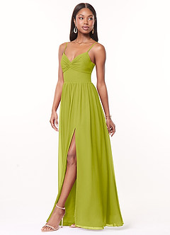 Azazie Zeya Brautjungfernkleider A-Linie V-Hals Gefaltet Chiffon Kleid Zitronengras image2