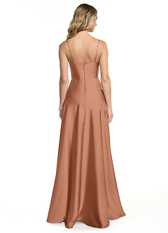 Azazie Kayla Robes de demoiselle d'honneur Robe Fourreau en Satin extensible Fente Latérale Bronze image2