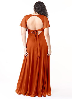 Azazie Induh Bridesmaid Dresses Paprika A-Line Flutter V-neck Mesh Dress image8
