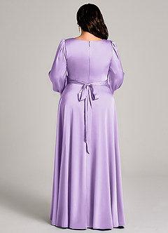 Azazie Leonia Vestidos de damas de honor Vestido de Lila de Satén Elástico de Corte en A con Manga larga image13