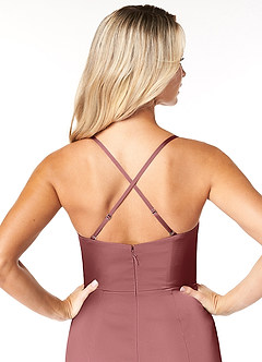 Azazie Marzia Bridesmaid Dresses Amethyst Sheath Cowl Pleated Stretch Satin Dress image3