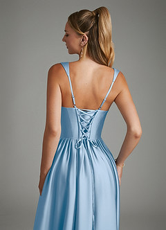 Azazie Nevaeh Bridesmaid Dresses Powder Blue A-Line Corset Stretch Satin Dress image7