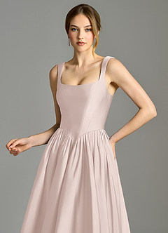 Azazie Verina Bridesmaid Dresses Blushing Pink A-Line Pleated Stretch Satin Dress image2