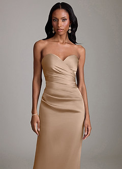 Azazie Sonora Vestidos de damas de honor Vestido de Gris Pardo de Satén Elástico de Corte Recto con Sin tirantes image5