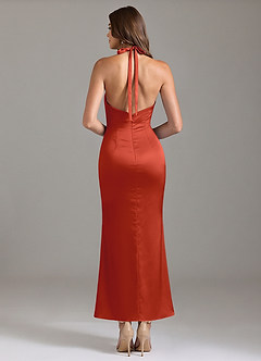 Azazie Valerie Bridesmaid Dresses Rust Mermaid Pleated Stretch Satin Dress image2