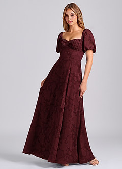 Azazie Mirian 신부 들러리 드레스 A라인 스윗하트 네크라인 플로럴 번아웃 바닥 길이 드레스 image3