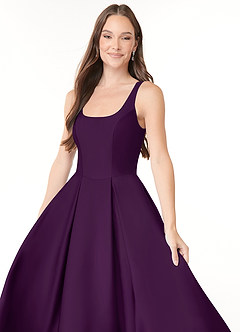 Azazie Neve Bridesmaid Dresses Grape Ball-Gown with Pockets Stretch Satin Dress image5