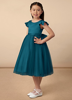 Azazie Aster Final Sale Ink Blue A-Line with Sleeves Tulle Dress image2