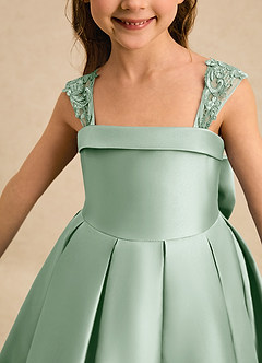 Azazie Genie Flower Girl Dresses Agave Ball-Gown Off the Shoulder Matte Satin Dress image4
