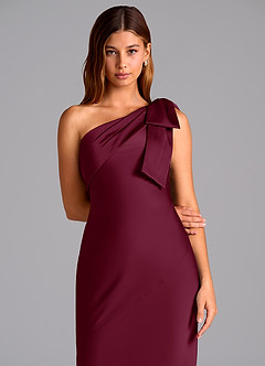 Azazie Yuanna Bridesmaid Dresses Mulberry Mermaid One Shoulder Stretch Satin Dress image7