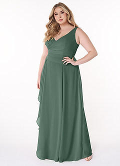 Azazie Kori Vestidos de damas de honor Vestido de Musgo Marino de Gasa de Corte en A con Plisado image8