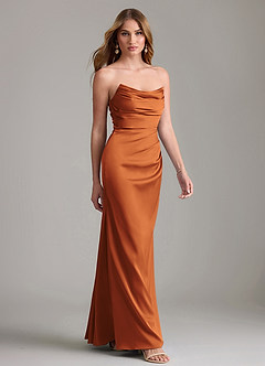 Azazie Lucille Bridesmaid Dresses Cinnamon Mermaid Strapless Stretch Satin Convertible Dress image4