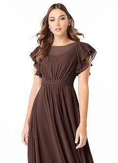 Azazie Daphne Modest Bridesmaid Dresses A-Line Ruffled Chiffon Floor-Length Dress image4