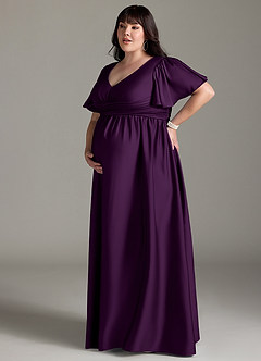 Azazie Verna Maternity Bridesmaid Dresses A-Line Ruched Stretch Satin Floor-Length Dress image14
