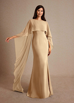 Azazie Milfred Mère de la mariée Robes Robe Fourreau en Satin extensible Col de bateau Champagne image4
