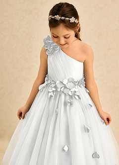 Azazie Strudel vestidos de niña de las flores Vestido de Blanco de Tul de Corte Princesa con Hombro unilateral image6