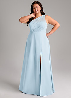 Azazie Phaedra Vestidos de damas de honor Vestido de Azul Cielo de Gasa de Corte en A con Hombro unilateral image15