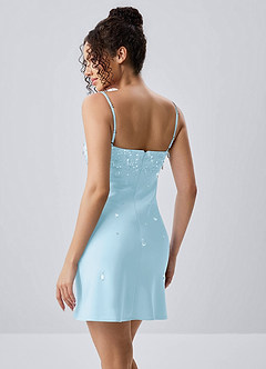 Lindrosa Sky Blue Satin Rhinestone Beading Mini Dress image2