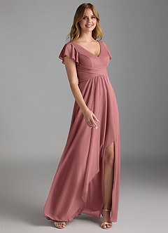 Azazie Omari Robes de demoiselle d'honneur Robe Trapèze en Maille Rose Du Désert image2