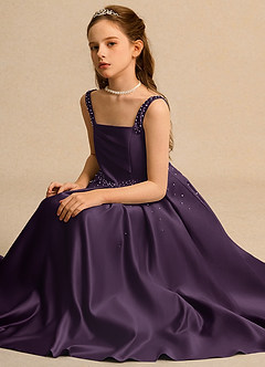 Azazie Mochi Girl Blumenmädchenkleider Ballkleid Plissee Matte Satin Kleid Pflaume image3