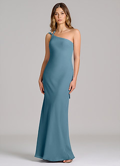 Azazie Monroe Vestidos de damas de honor Vestido de Bermudas de Gasa de Corte Recto con Hombro unilateral image1