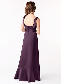 Azazie Barbara Junior Plum A-Line Bow Stretch Satin Dress image3