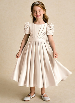 Azazie Miriam Flower Girl Klänningar Klänning Balklänning i Matt satäng Plisserad image1