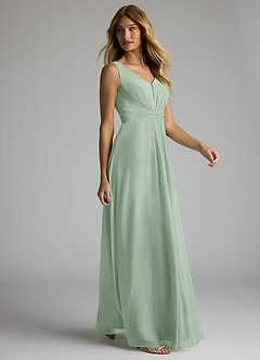 Azazie Gina Brautjungfernkleider A-Linie V-Hals Gefaltet Chiffon Kleid Agave image4