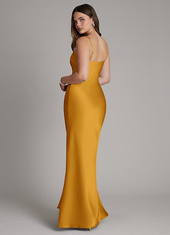 Azazie Ambra Bridesmaid Dresses Butterscotch Mermaid Pleated Stretch Satin Dress image7