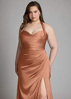Azazie Destiny At-home Try On Dresses Sangria Mermaid Sweetheart Neckline Stretch Satin Dress image12