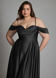 Azazie Loisa Brudtärnklänningar Klänning av A-linje i Stretch Satin Off the shoulder Svart image14