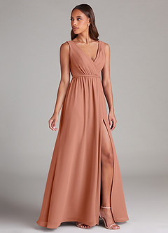 Azazie Tanicia Robes de demoiselle d'honneur Robe Trapèze en Mousseline de soie Plissée Mai Tai image3