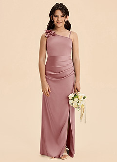 Azazie Remi Junior Dusty Rose Sheath Side Slit Stretch Satin Dress image2