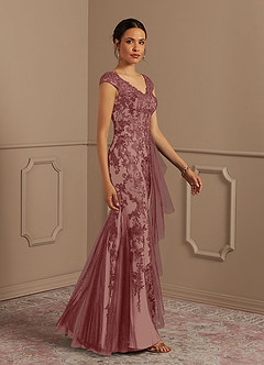 Azazie Melena Mother of the Bride Dresses Desert Rose Champagne Mermaid Lace Tulle Dress image2