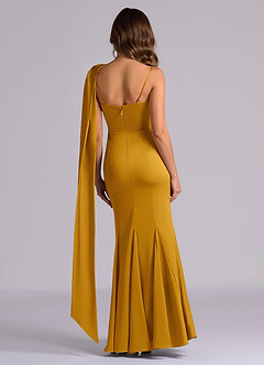 Azazie Inara Bridesmaid Dresses Butterscotch Mermaid Pleated Stretch Satin Dress image2