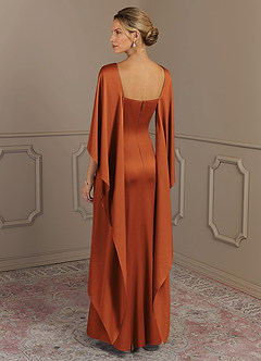 Azazie Eli Mother of the Bride Dresses Cinnamon Sheath Boatneck Stretch Satin Dress image2