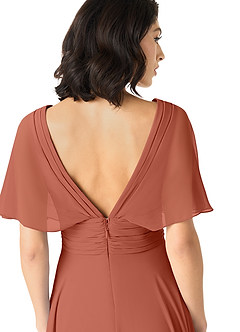 Azazie Pamela Bridesmaid Dresses Clay A-Line V-Neck Pleated Chiffon Dress image5