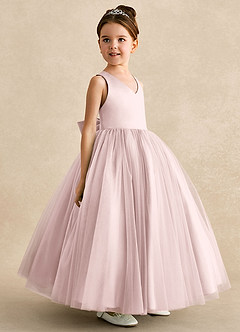 Azazie Peanut Flower Girl Dresses Blushing Pink A-Line Strap Tulle Dress image2