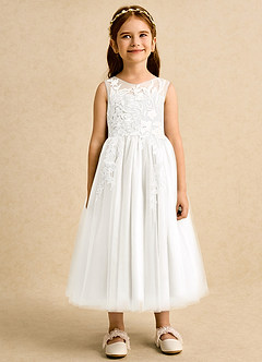 Azazie Sundae Abiti da Ragazza di Fiori Abito Principessa in Pizzo Avorio image7