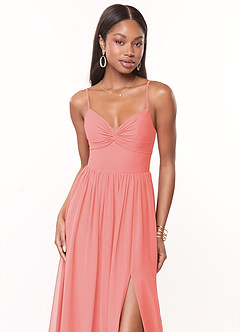 Azazie Zeya Bridesmaid Dresses Coral A-Line V-Neck Pleated Chiffon Dress image5