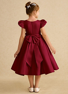 Azazie Pearl Flower Girl Dresses Burgundy Ball-Gown Pleated Matte Satin Dress image2
