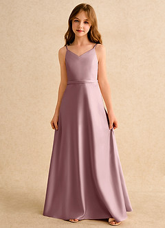 Azazie Fishie Junior Formal Sukienki dla dziewczynek sypiących kwiaty Linia A Matowy satynowy Długość podłogi Sukienka image4