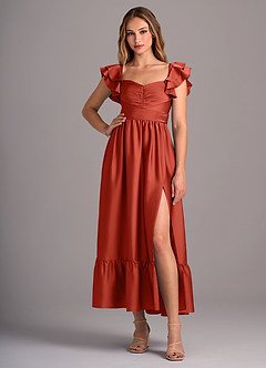 Azazie Anaya Bridesmaid Dresses Rust A-Line Sweetheart Neckline Stretch Satin Convertible Dress image5