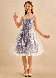 Azazie Cubbie Girls Formal vestidos de niña de las flores Vestido de Ciruela de Encaje de Corte en A image5