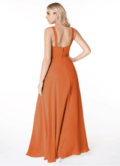 Azazie Jay Vestidos de damas de honor Vestido de Canela de Gasa de Corte en A con Escote cuadrado Abertura lateral image2