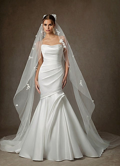 Azazie Abelia Vestidos de novia Vestido de Diamante Blanco de Satén de Corte Sirena con Sin tirantes image1