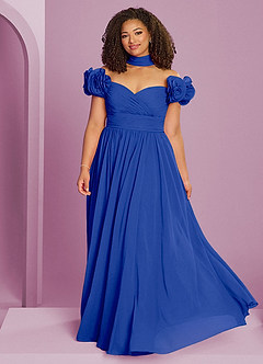 Barbie ♥ Azazie Jurken voor bruidsmeisjes Converteerbaar Jurk van Chiffon met A-Lijn Off the Shoulder Koningsblauw image6