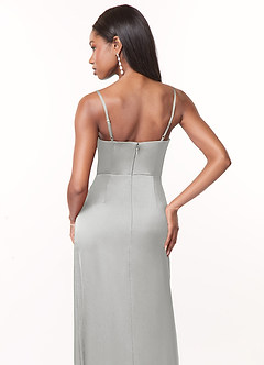 Azazie Maci Vestidos de madrinha de casamento Vestido Prata de Cetim elástico de Linha A com Plissado image4