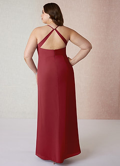 Azazie Manila Bridesmaid Dresses Pomegranate Sheath V-Neck Chiffon Dress image8