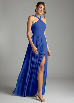 Azazie Afra Abiti da Damigella Abito A-Line in Chiffon Plissettato Blu Reale image3